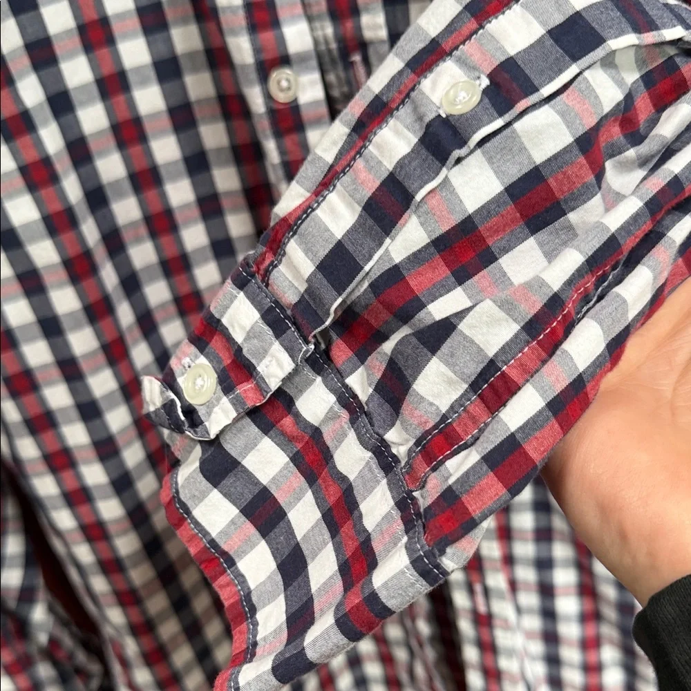 J. Crew Men's Red, Navy & White Check Button-Down Shirt